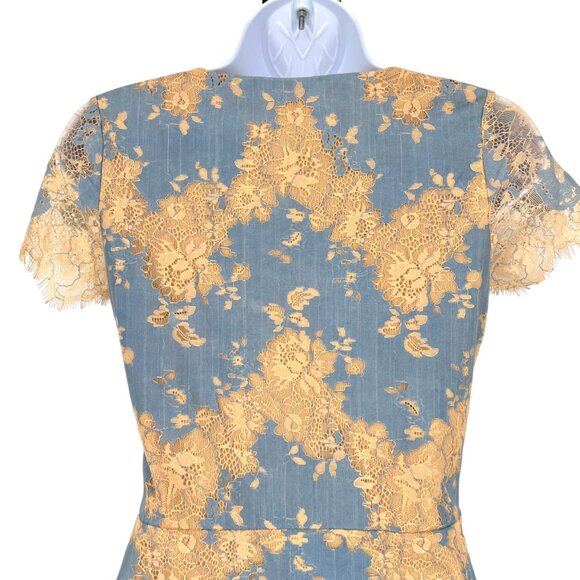 Storia Floral Lace Mesh Short Sleeve Mini Dress Blue Beige Size Small - Picture 7 of 13